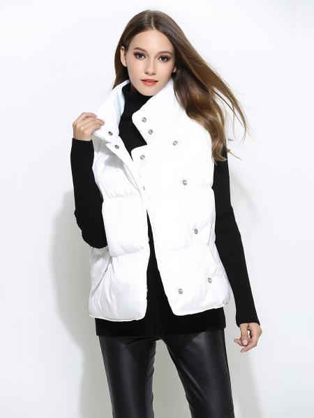 White Press Studs Closure Loose Fit Thick Puffer Warm Women Outerwear Vests