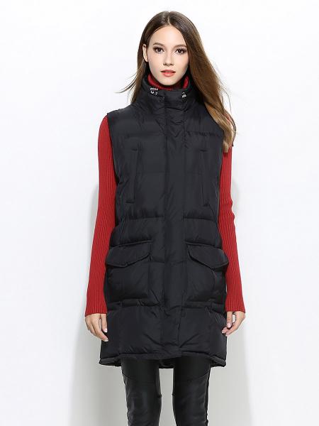 Zipper & Press Studs Closure Loose-fit Thick Women Puffer Waistcoat